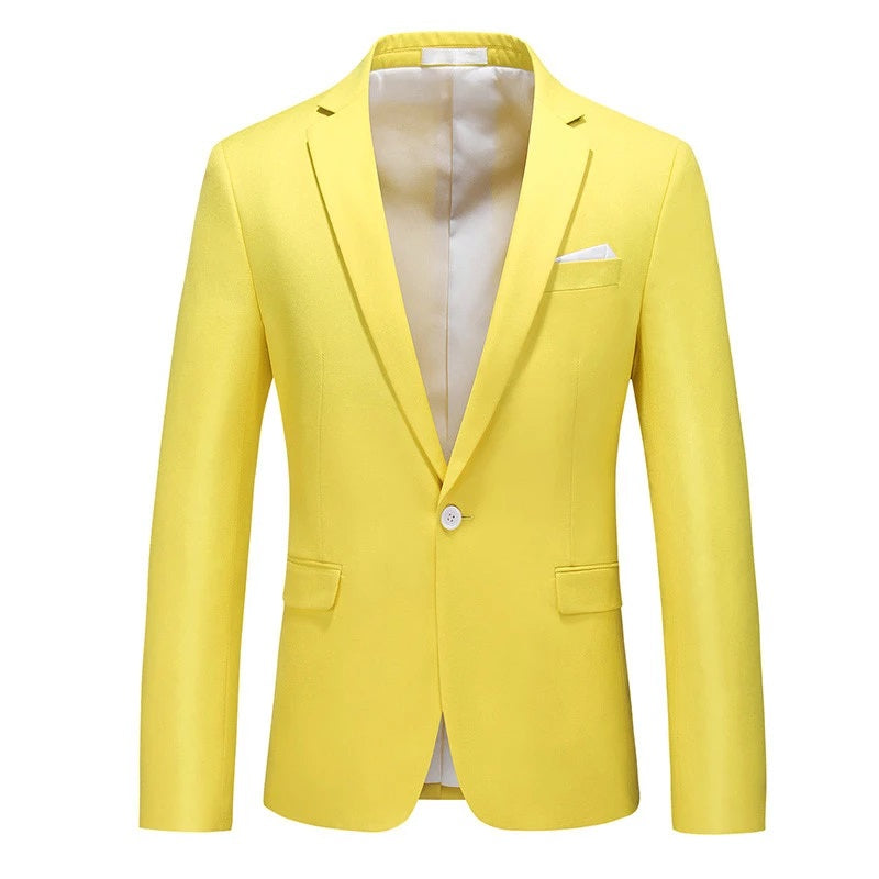 Notch Collar Plain Slim Fit Black Single Button Men's Blazer