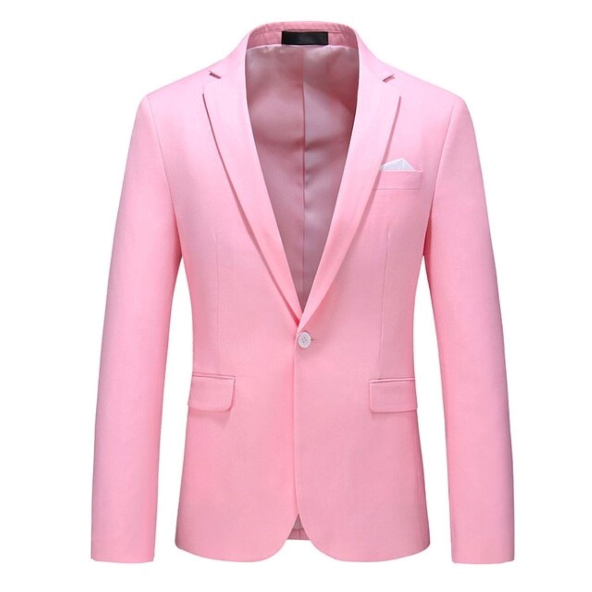 Notch Collar Plain Slim Fit Black Single Button Men's Blazer