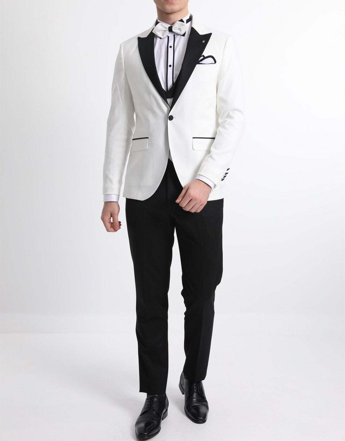 Pointed Collar One Button Three Pieces Plain White Slim Fit Tuxedo Luxury Men's Suit