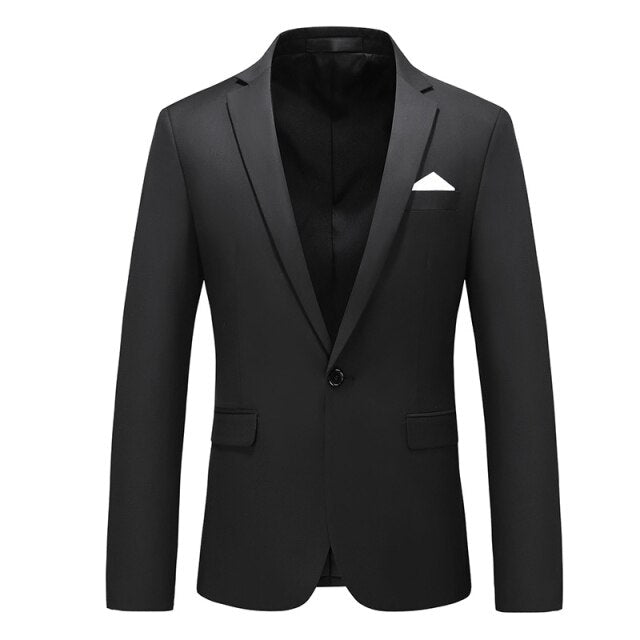 Notch Collar Plain Slim Fit Black Single Button Men's Blazer
