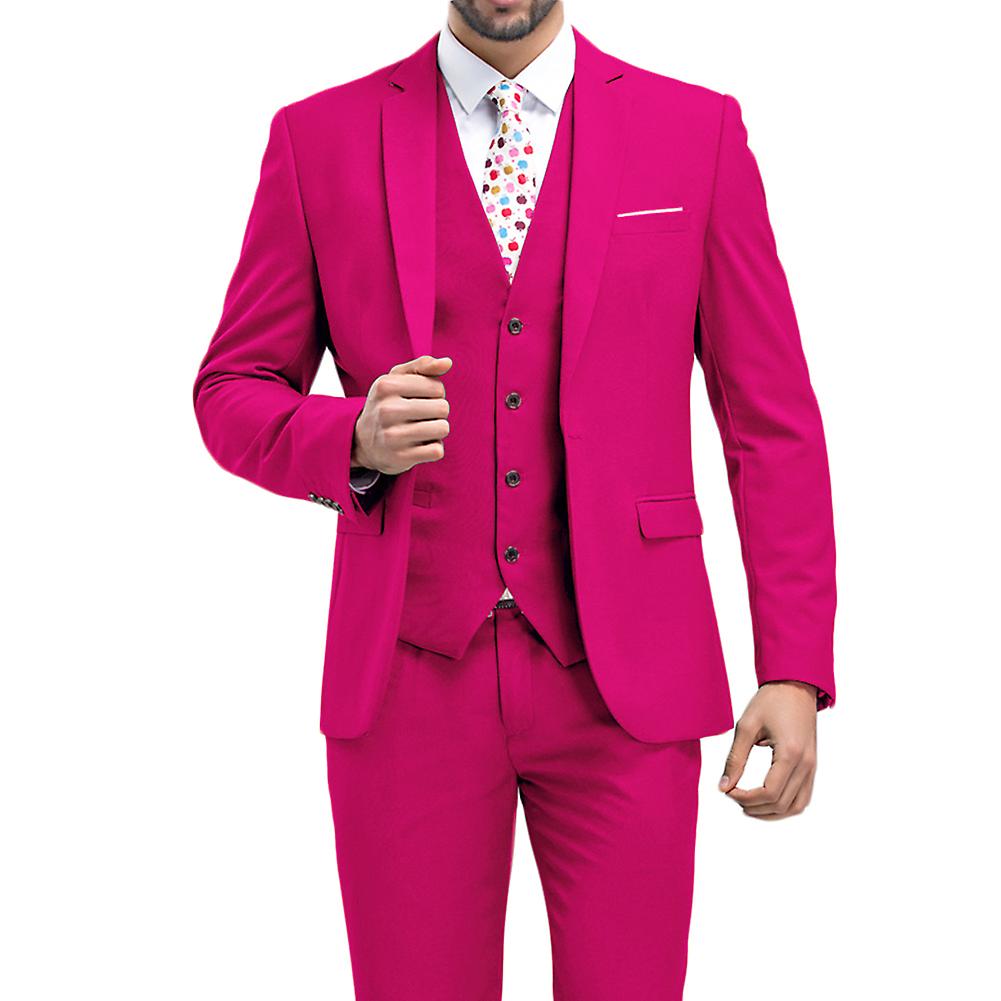 Three Pieces Notch Collar Slim Fit Plain Pink Men's Suit