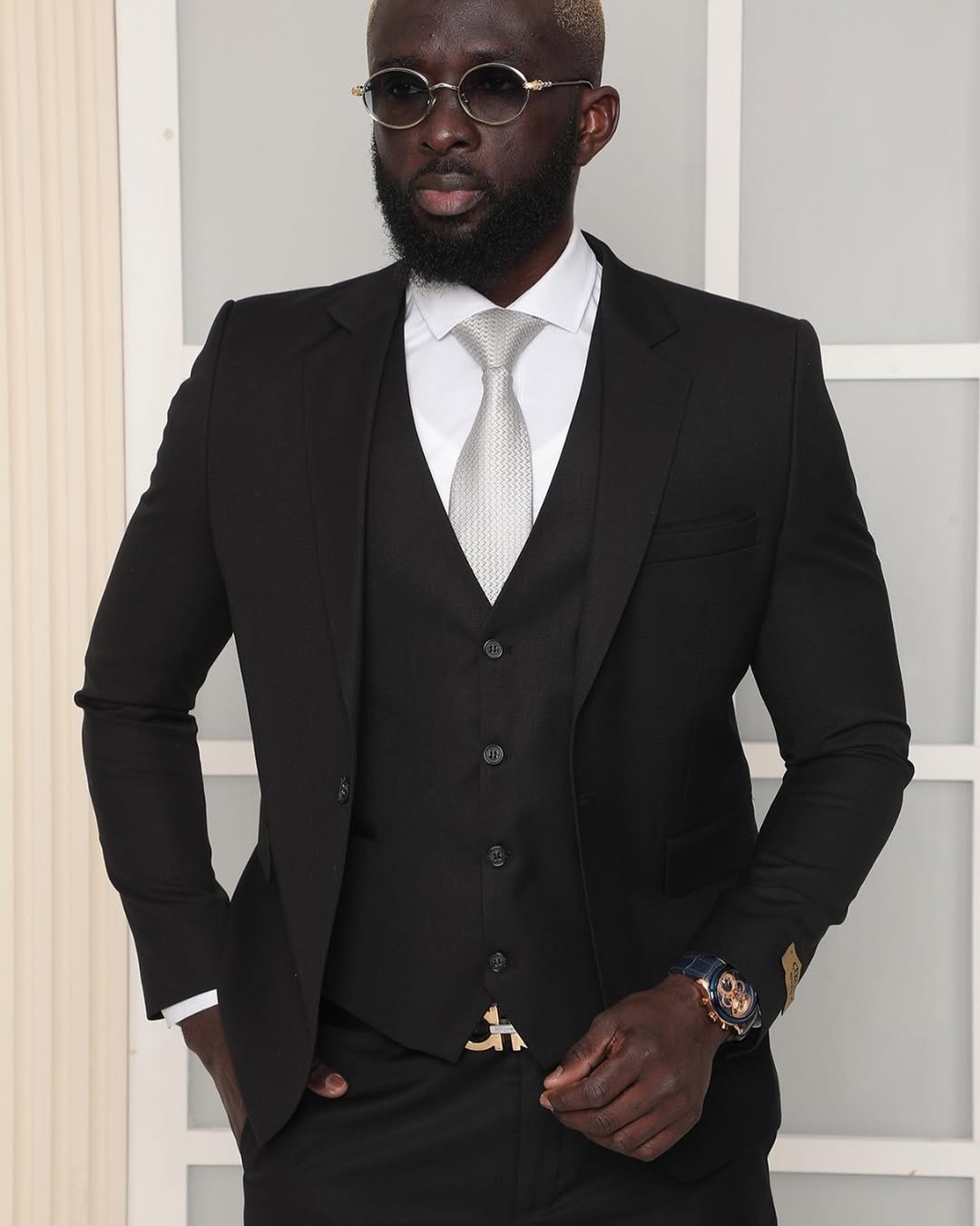 Three Pieces Notch Collar Slim Fit Plain Green Men's Suit