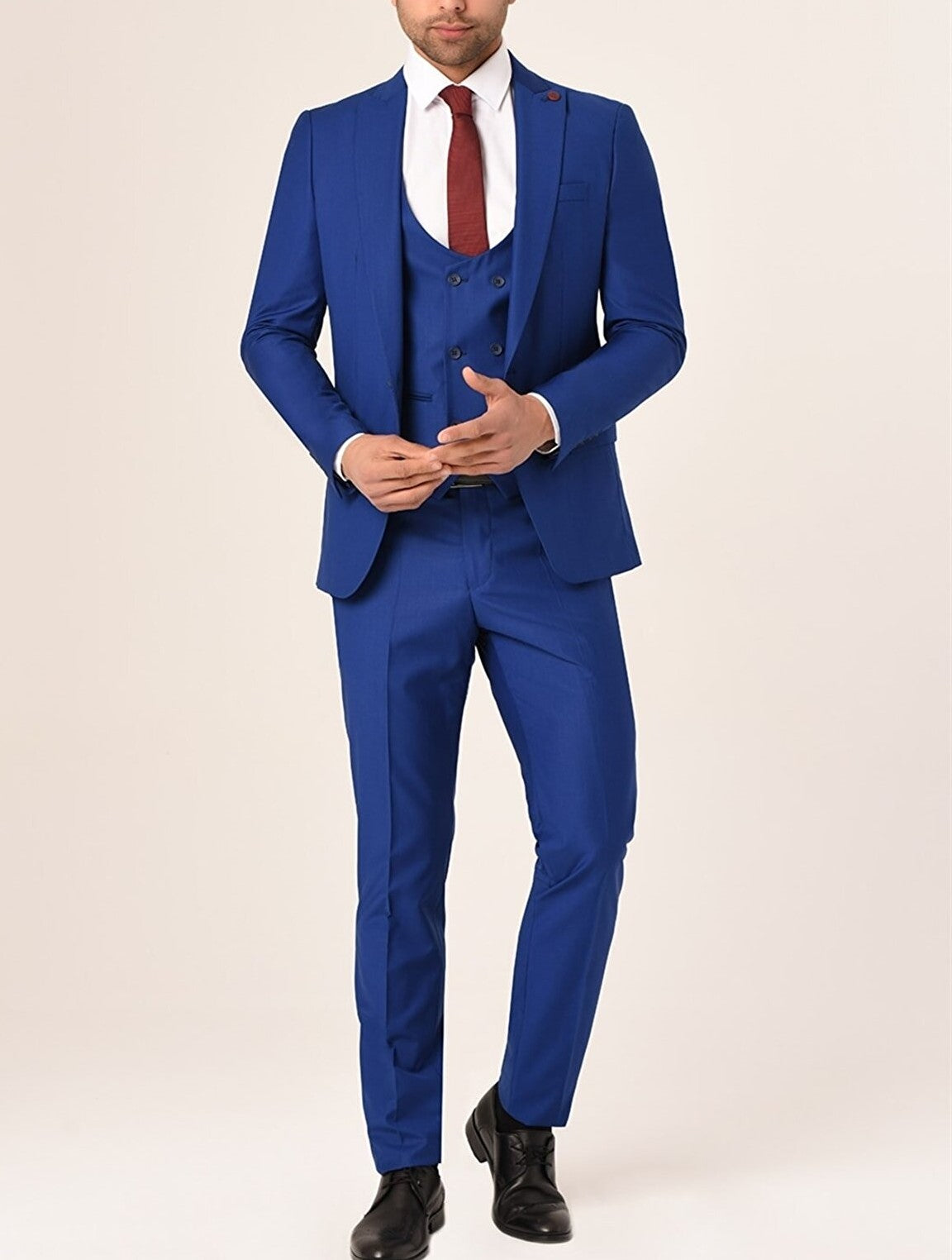 Three Pieces Notch Collar Slim Fit Plain Black Men's Suit