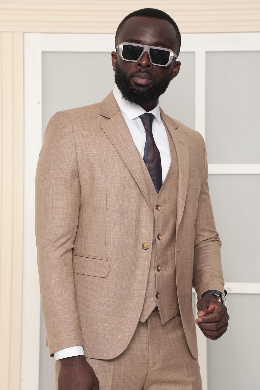 Three Pieces Notch Collar Slim Fit Plain Green Men's Suit