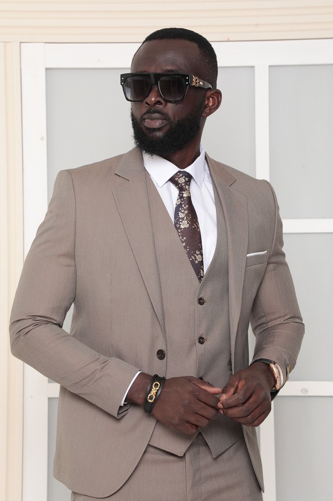 Three Pieces Notch Collar Slim Fit Plain Black Men's Suit