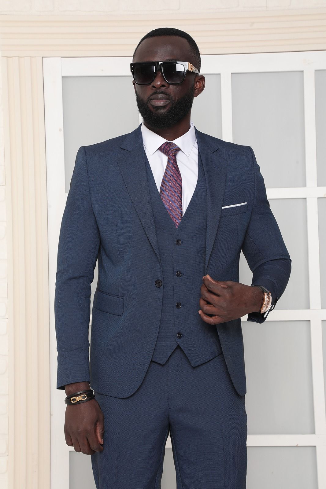 Three Pieces Notch Collar Slim Fit Plain Black Men's Suit